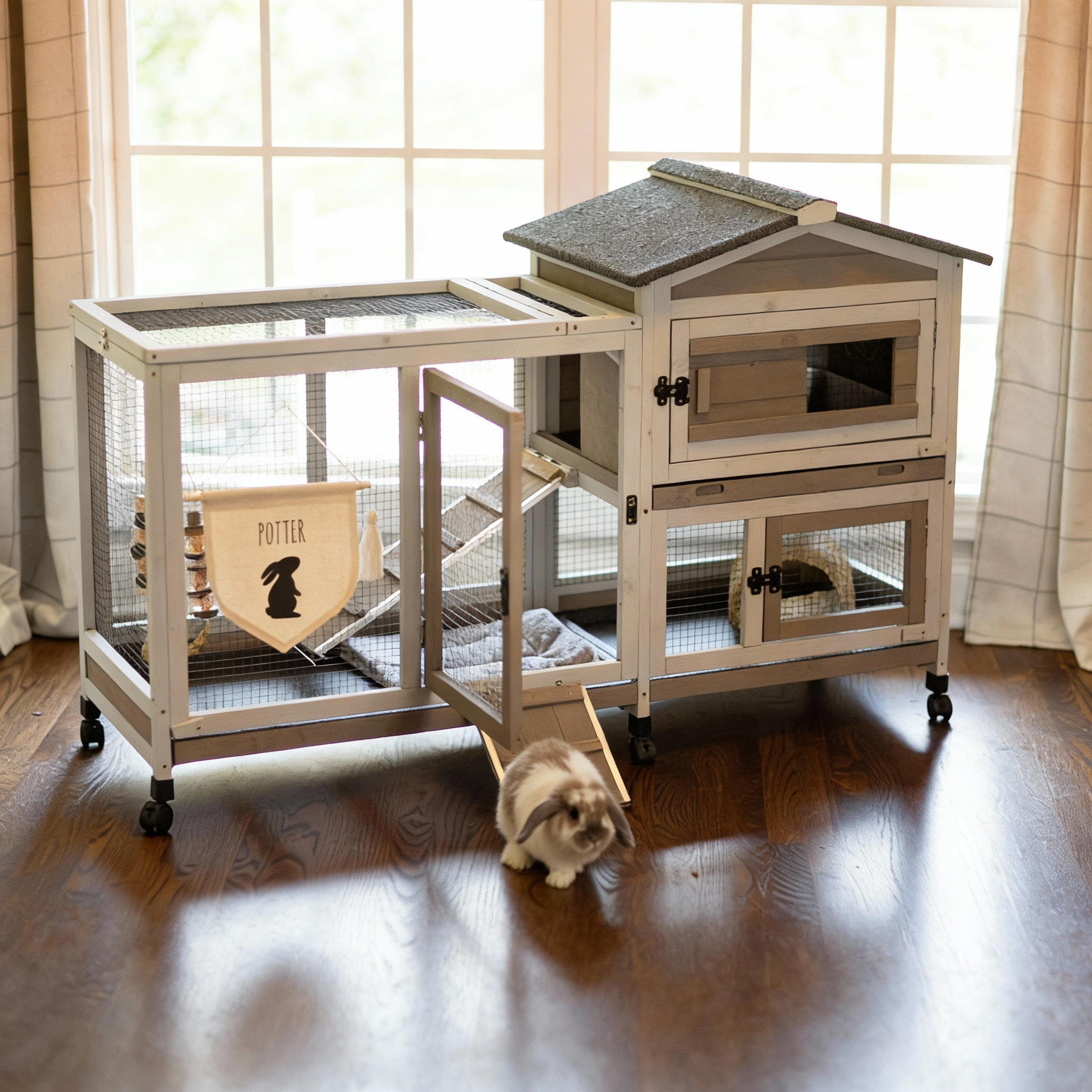 Archie & Oscar™ 2 Storey Rabbit Hutch Outdoor Indoor, Wooden Bunny